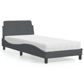 Cama con colchón terciopelo gris oscuro 90x200