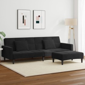 Sofá cama de 2 plazas con taburete terciopelo