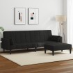 Sofá cama de 2 plazas con taburete tela negro