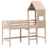 Cama alta con escalera y techo madera maciza de pino 90x190