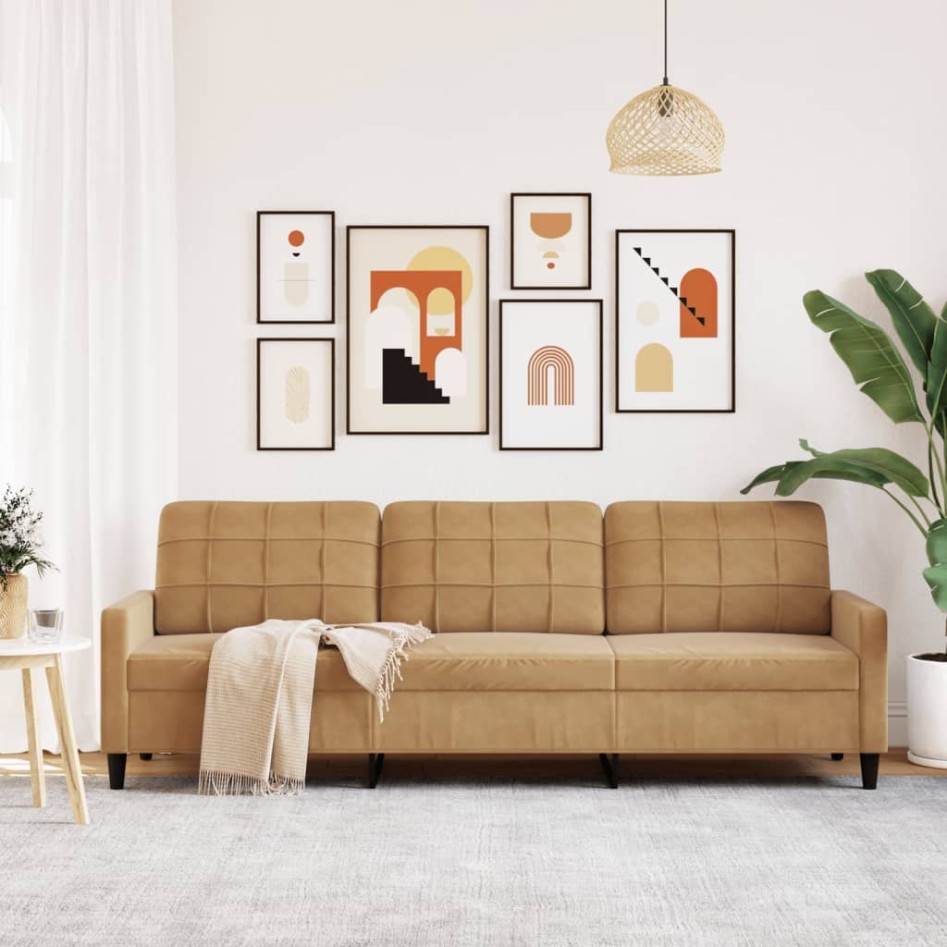 Sofá de 3 plazas terciopelo marrón 210