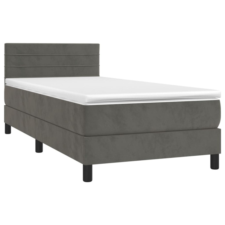 Cama box spring con colchón terciopelo gris oscuro 90x200