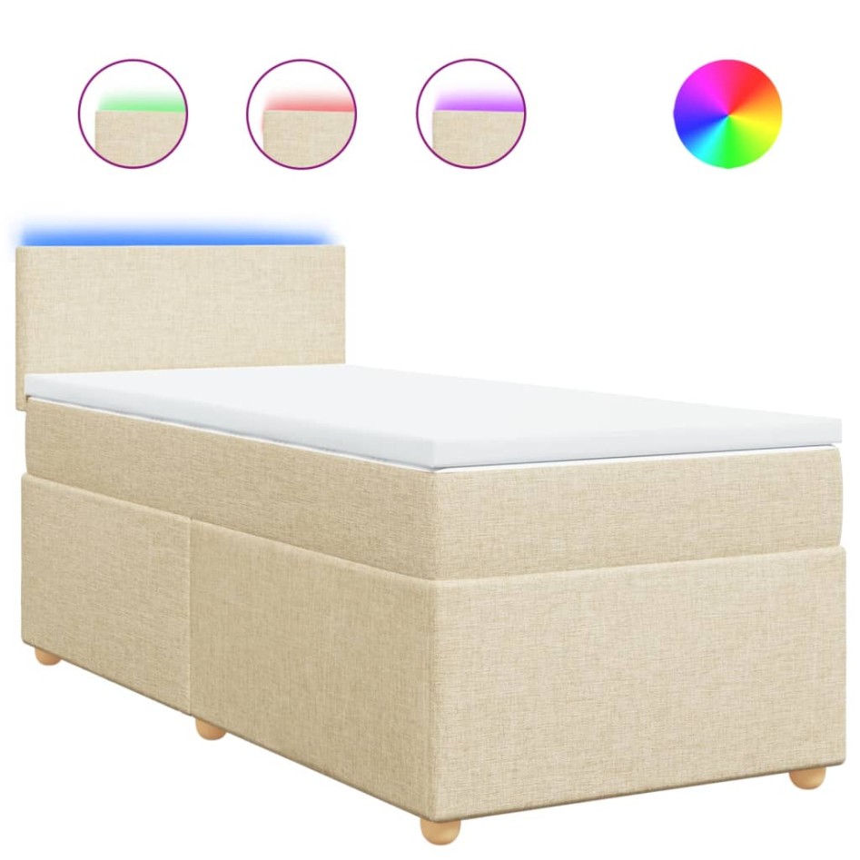Cama box spring con colchón tela color crema 80x200