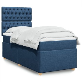 Cama box spring con colchón tela azul 80x200