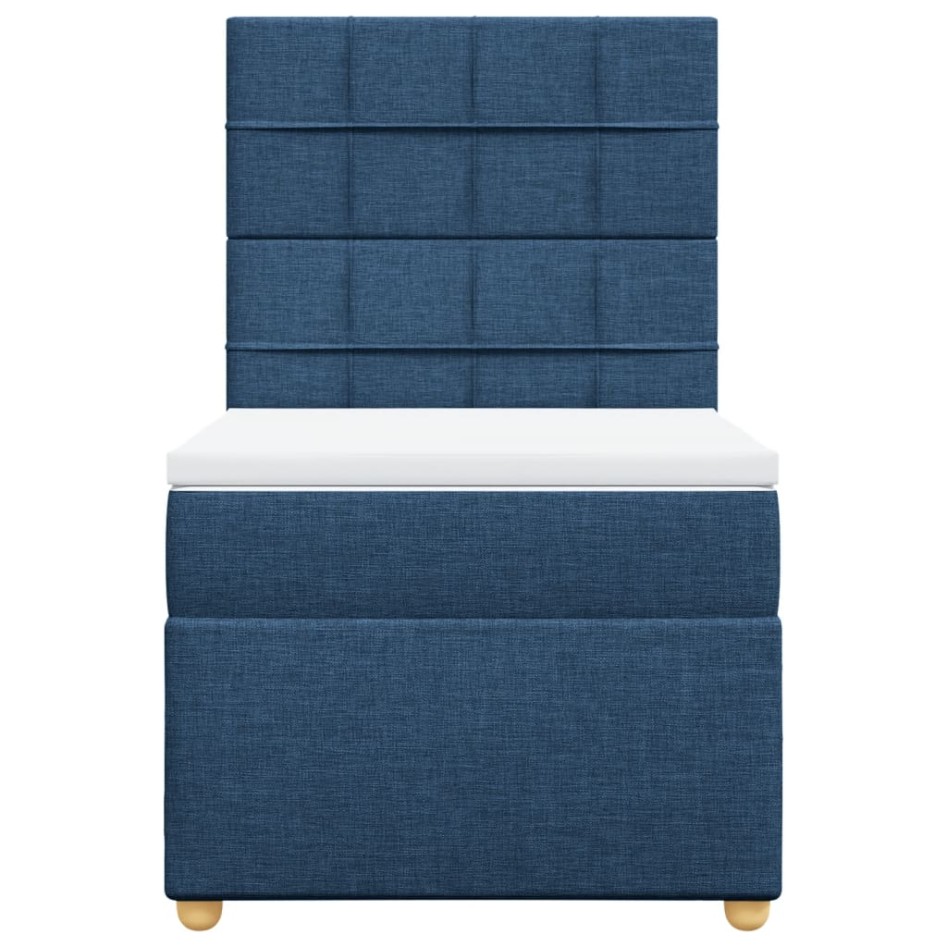 Cama box spring con colchón tela azul 90x190