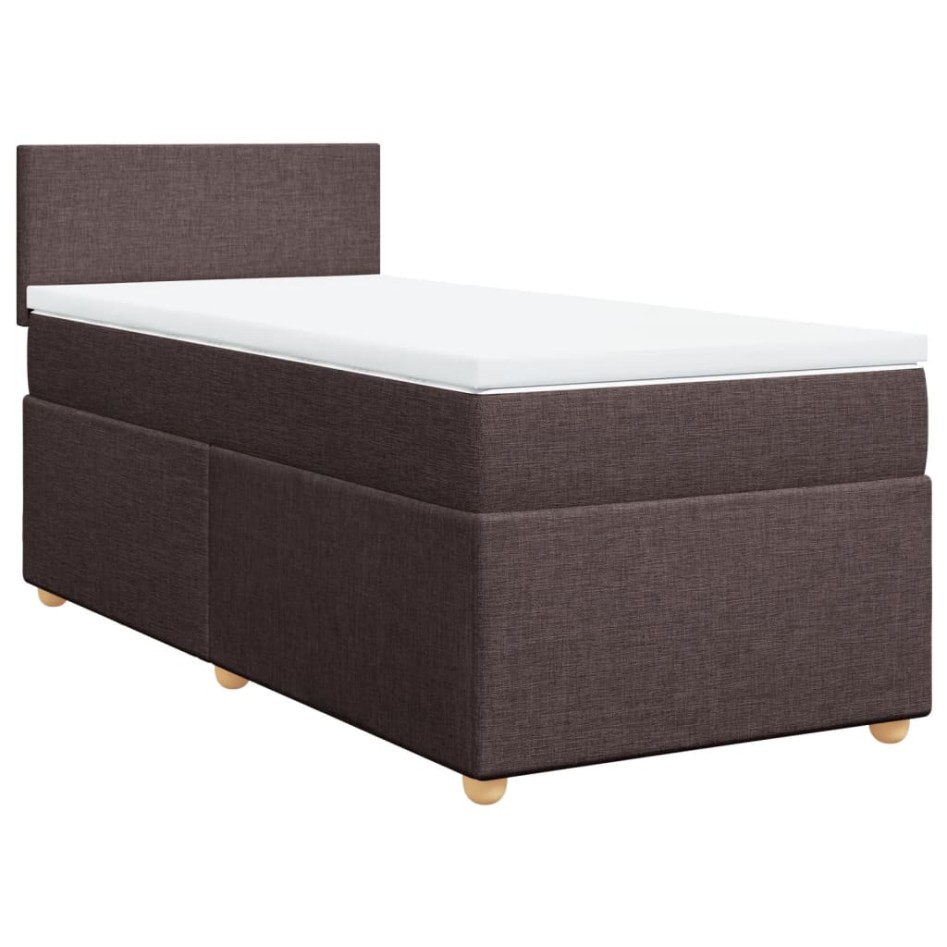 Cama box spring con colchón tela marrón oscuro 100x200