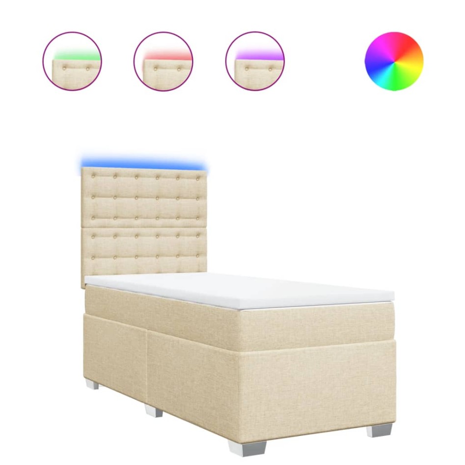 Cama box spring con colchón tela color crema 90x200