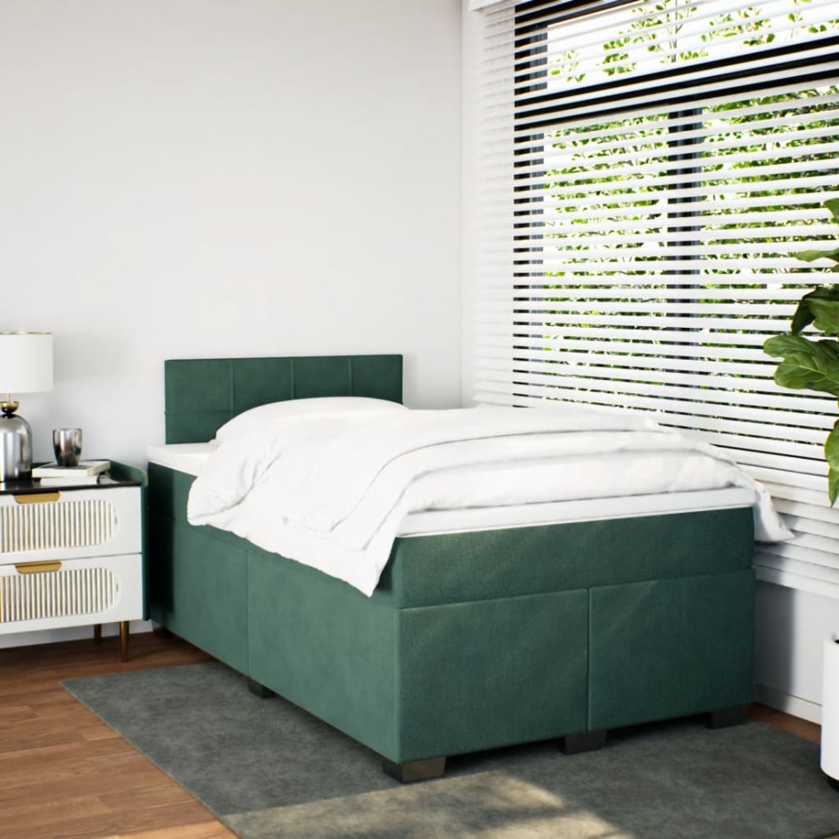 Cama box spring con colchón terciopelo verde oscuro 120x190