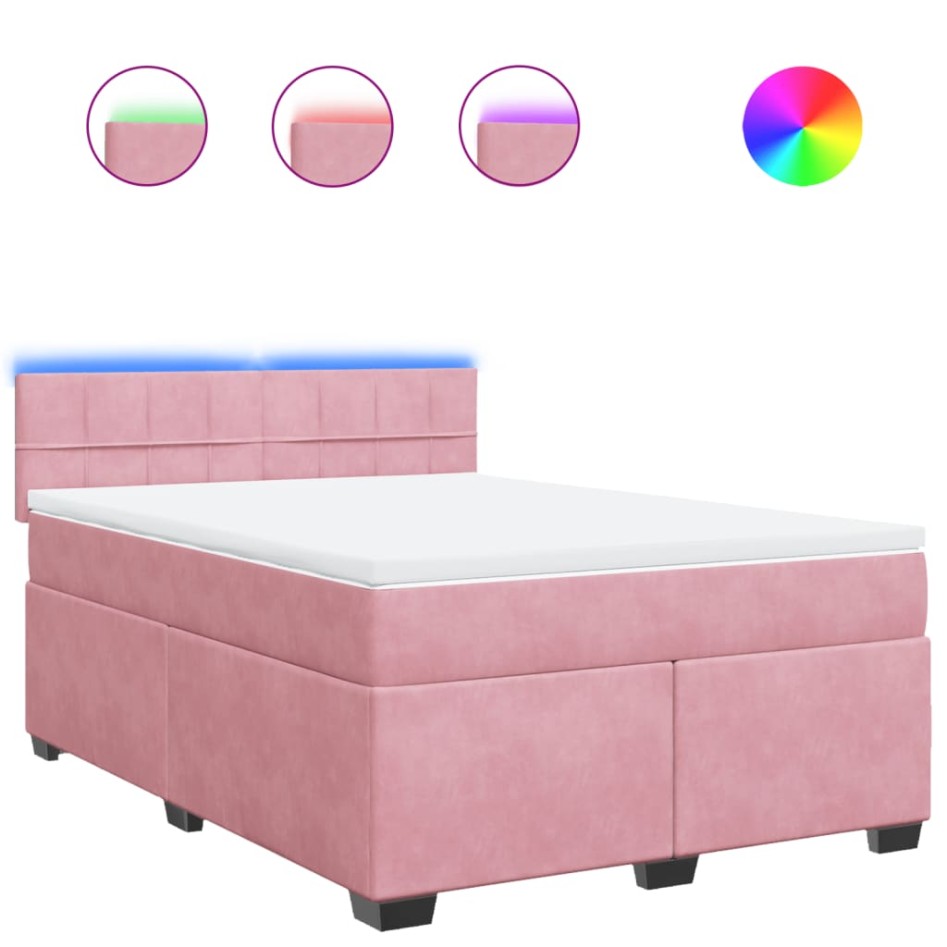 Cama box spring con colchón terciopelo rosa 160x200
