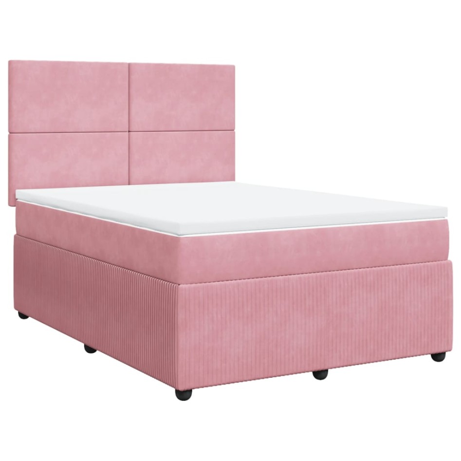 Cama box spring con colchón terciopelo rosa 140x190
