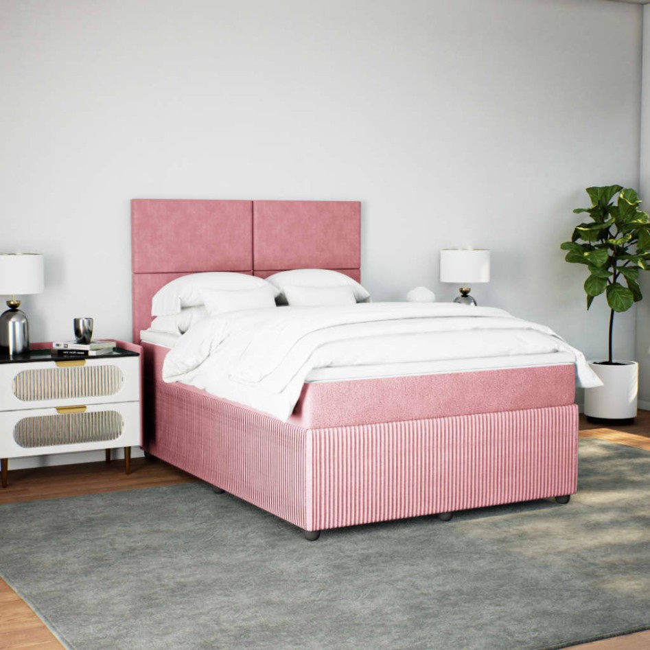 Cama box spring con colchón terciopelo rosa 140x190