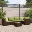 Set muebles de jardín 6 piezas y cojines ratán sintético marrón