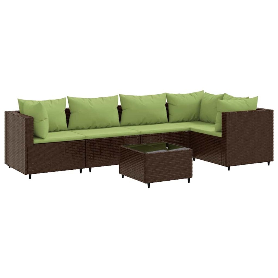 Set muebles de jardín 6 piezas y cojines ratán sintético