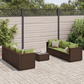 Set muebles de jardín 7 piezas y cojines ratán sintético