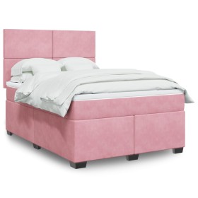 Cama box spring con colchón terciopelo rosa 140x190