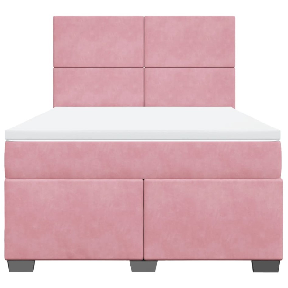 Cama box spring con colchón terciopelo rosa 140x190