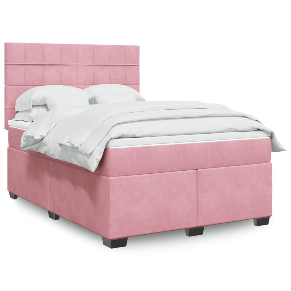 Cama box spring con colchón terciopelo rosa 140x190