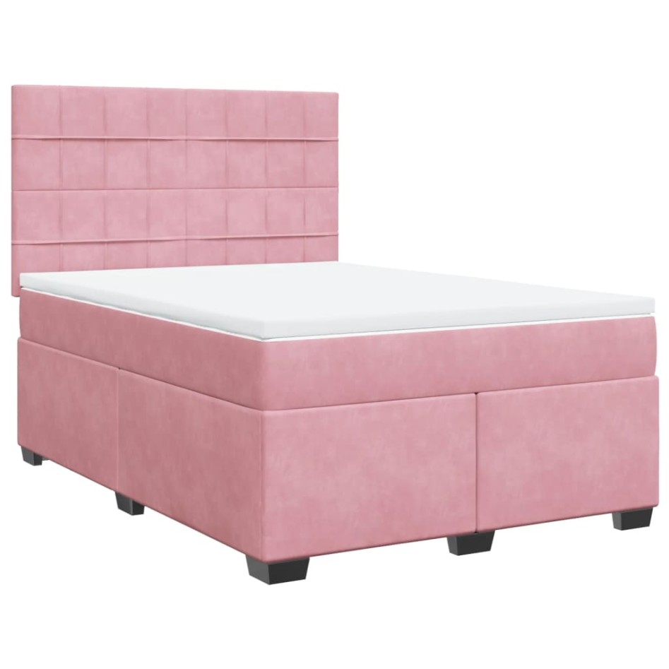 Cama box spring con colchón terciopelo rosa 140x190