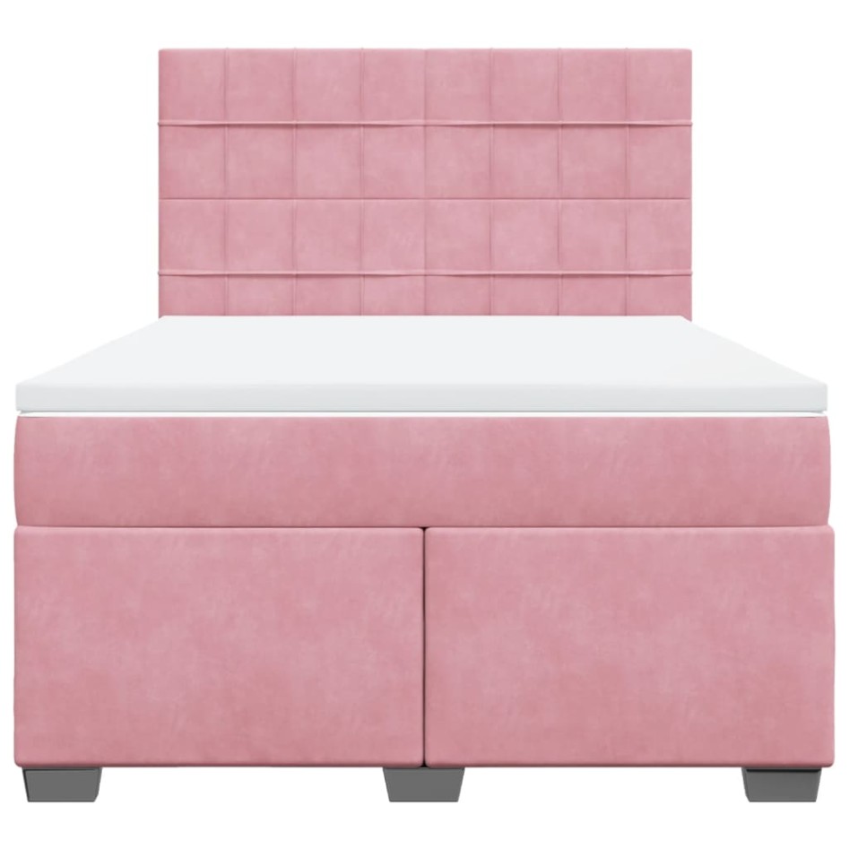Cama box spring con colchón terciopelo rosa 140x190