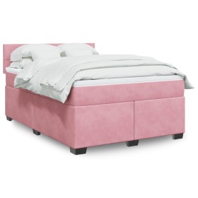 Cama box spring con colchón terciopelo rosa 160x200
