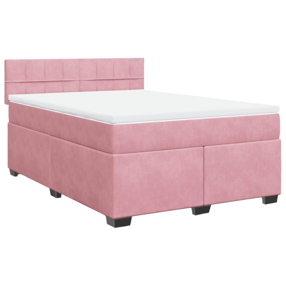 Cama box spring con colchón terciopelo rosa 160x200