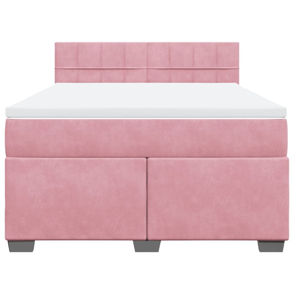 Cama box spring con colchón terciopelo rosa 160x200