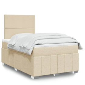 Cama box spring con colchón tela color crema 120x200