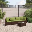 Set comedor de jardín 5 piezas y cojines ratán sintético marrón
