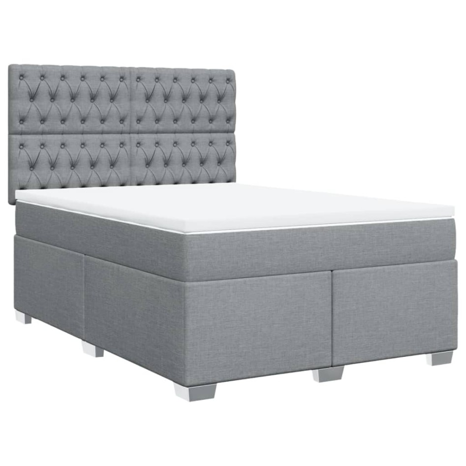Cama box spring con colchón tela gris claro 140x200