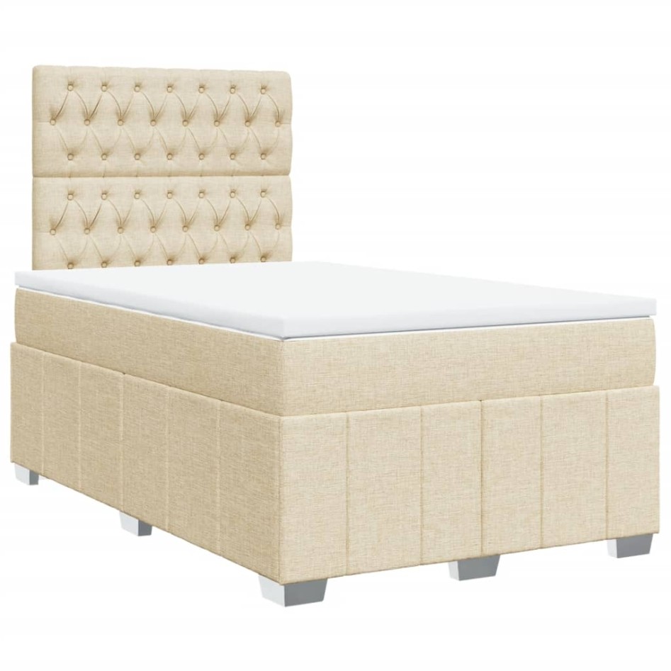 Cama box spring con colchón tela color crema 120x200