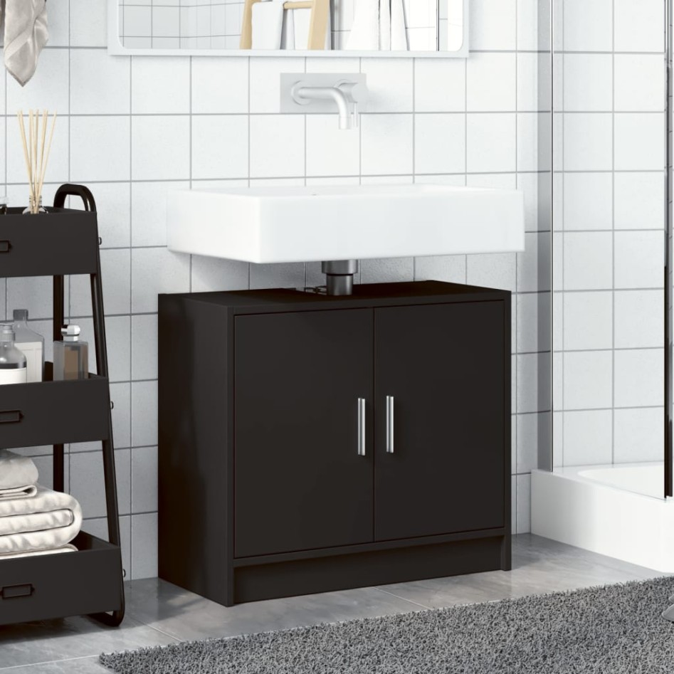 Armario para lavabo madera de ingeniería negro 63x29x55