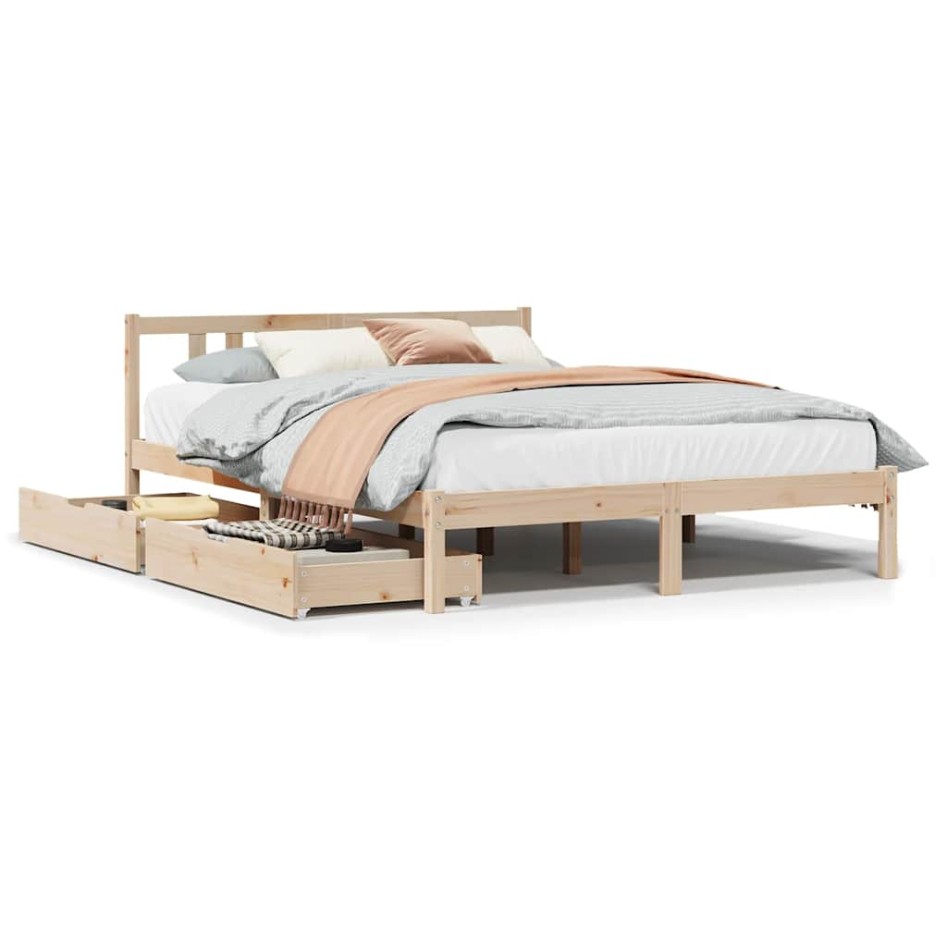 Estructura de cama sin colchón madera maciza de pino 135x190