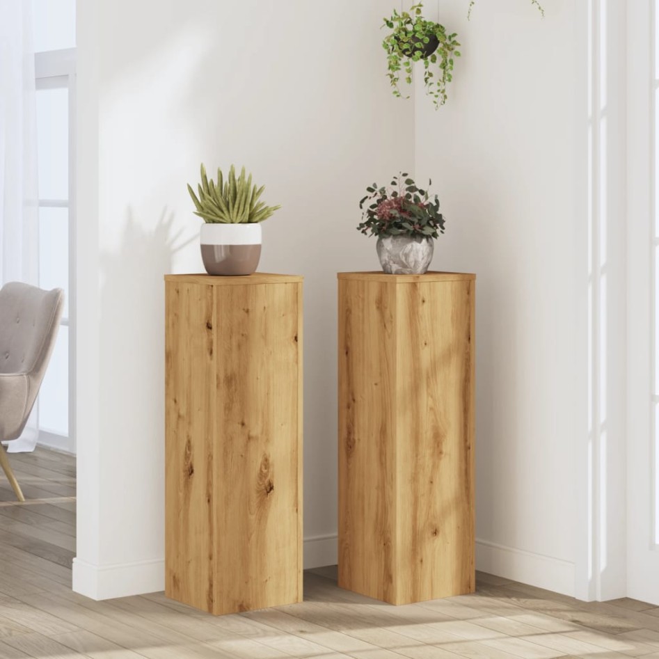 Soportes de plantas 2 uds madera roble artisian 25x25x80