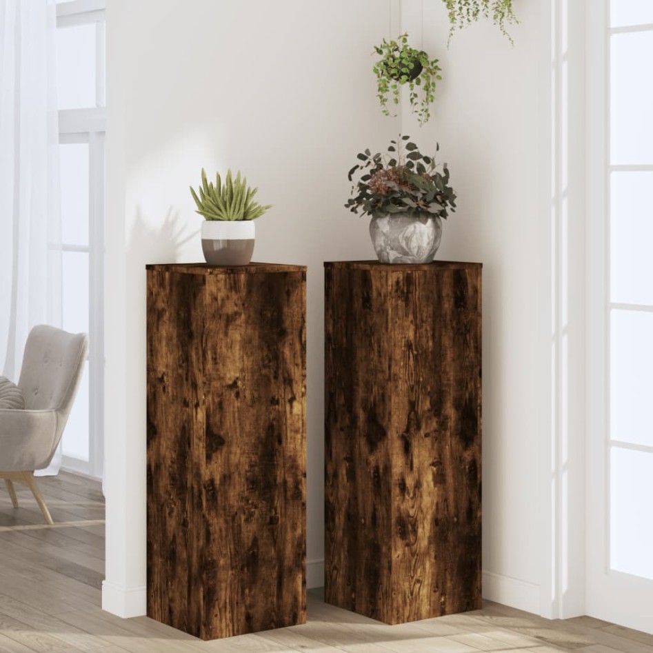 Soportes para plantas 2 uds madera roble ahumado 33x33x100