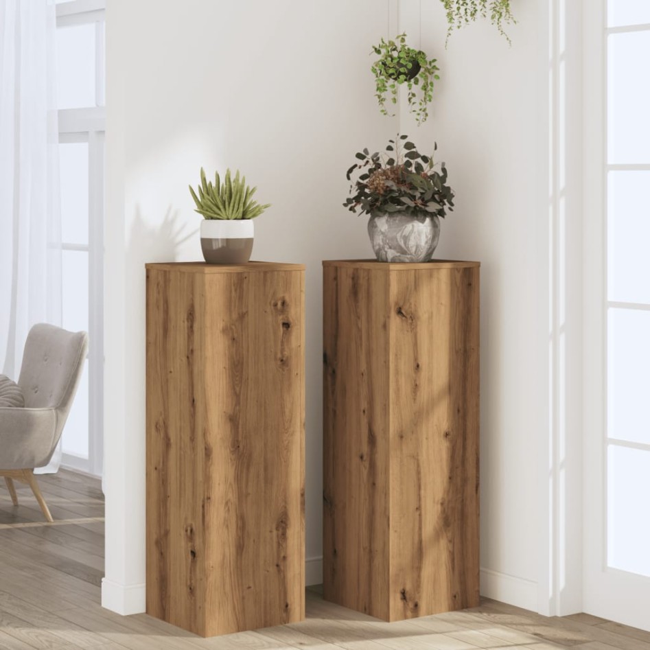 Soportes para plantas 2 uds madera roble artisian 33x33x100