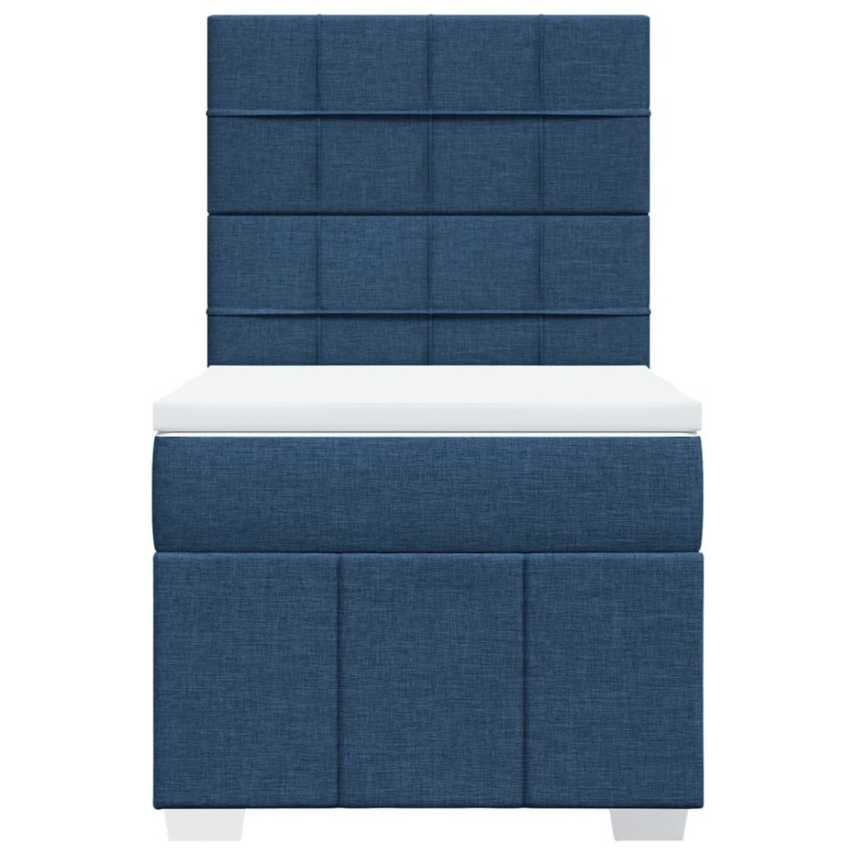 Cama box spring con colchón tela azul 90x190