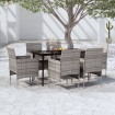Juego de comedor de jardín 7 piezas con cojines gris y negro