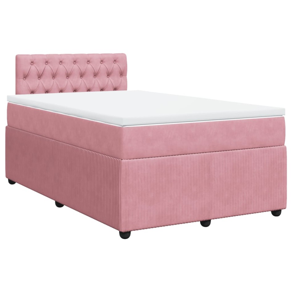 Cama box spring con colchón terciopelo rosa 120x200