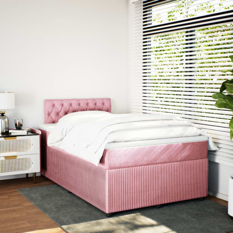 Cama box spring con colchón terciopelo rosa 120x200