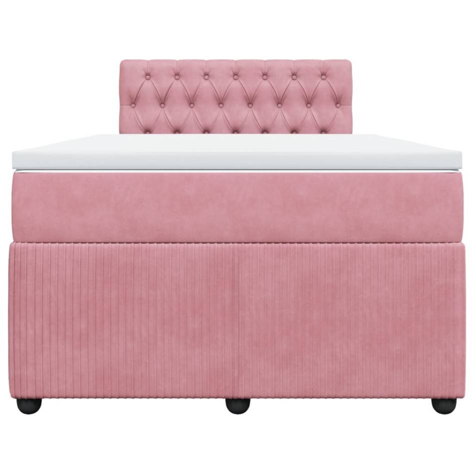 Cama box spring con colchón terciopelo rosa 120x200