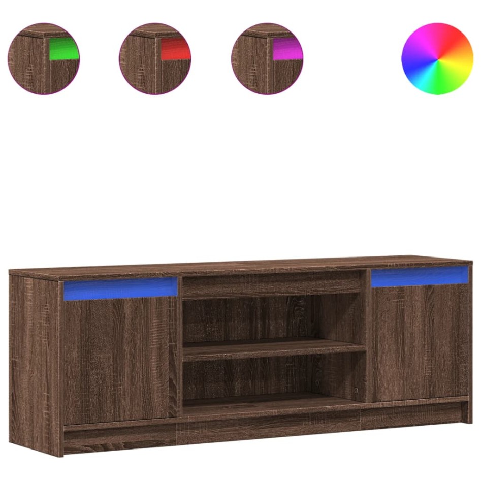 Mueble de TV LED madera ingeniería marrón roble 139,5x34x50