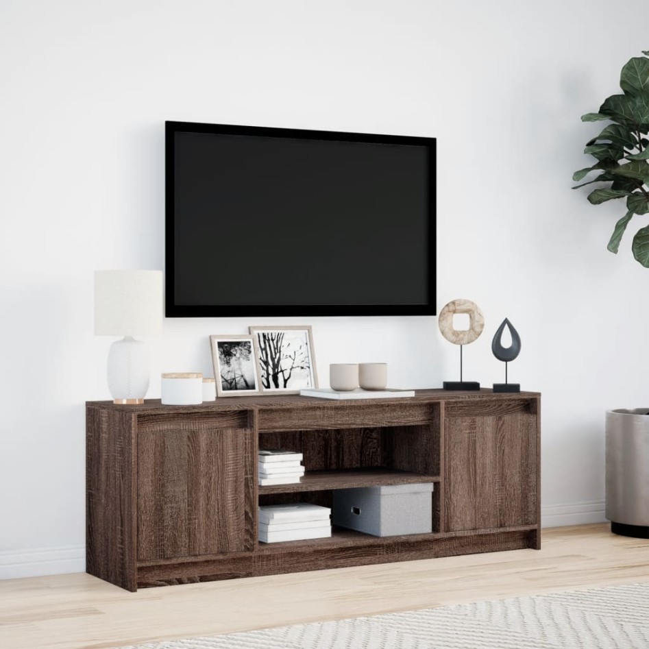 Mueble de TV LED madera ingeniería marrón roble 139,5x34x50