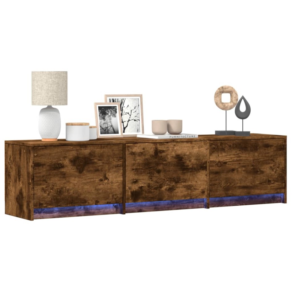 Mueble de TV LED madera ingeniería roble ahumado 165x34x40