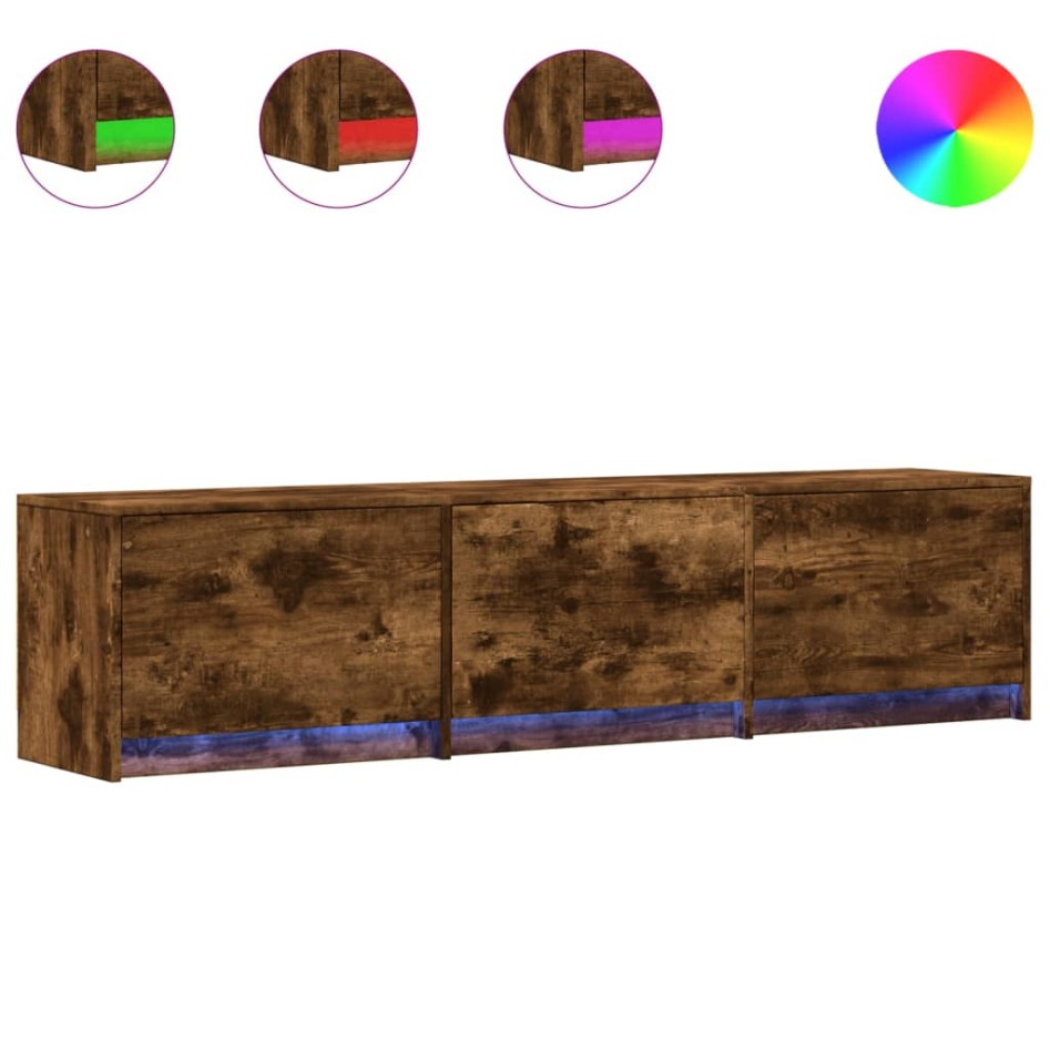 Mueble de TV LED madera ingeniería roble ahumado 165x34x40