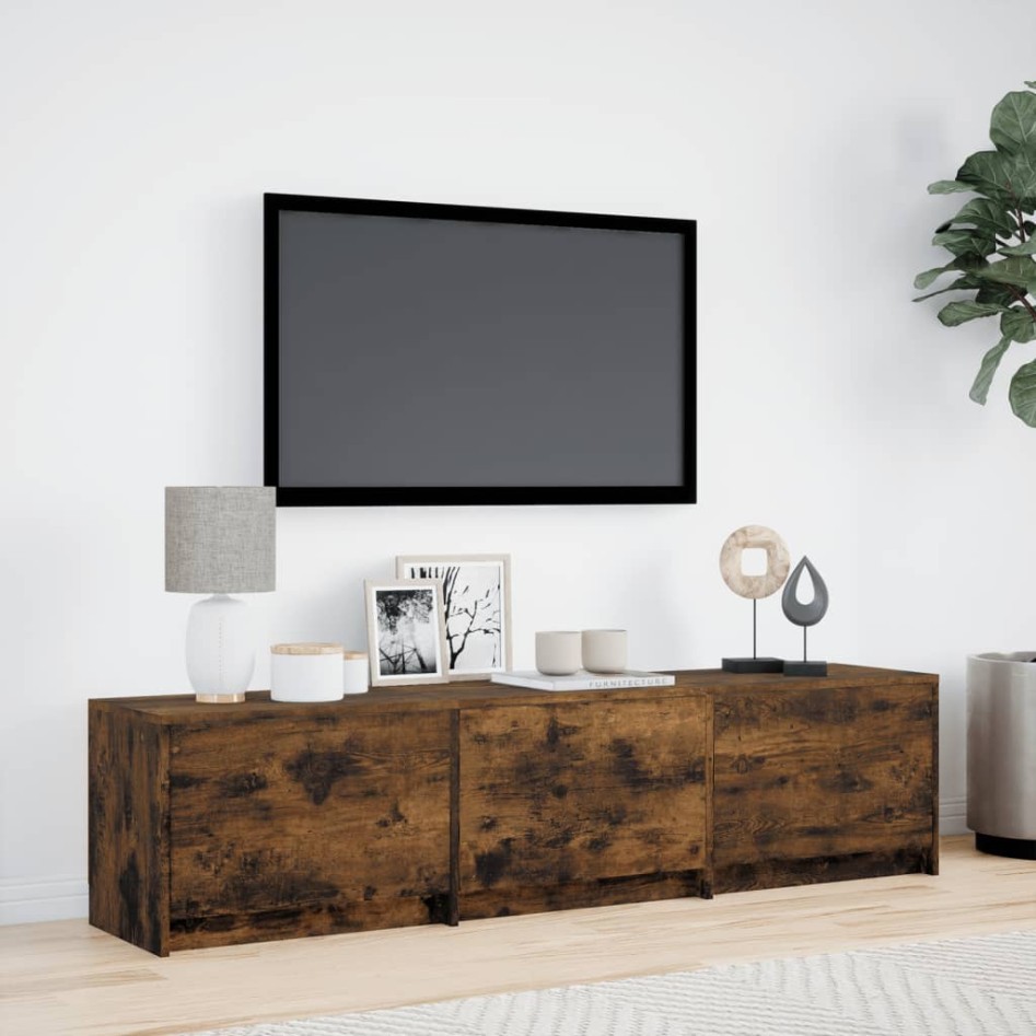 Mueble de TV LED madera ingeniería roble ahumado 165x34x40
