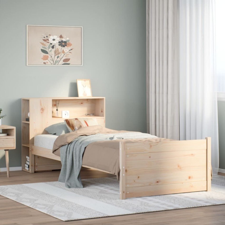Cama con estantería sin colchón madera maciza de pino 75x190