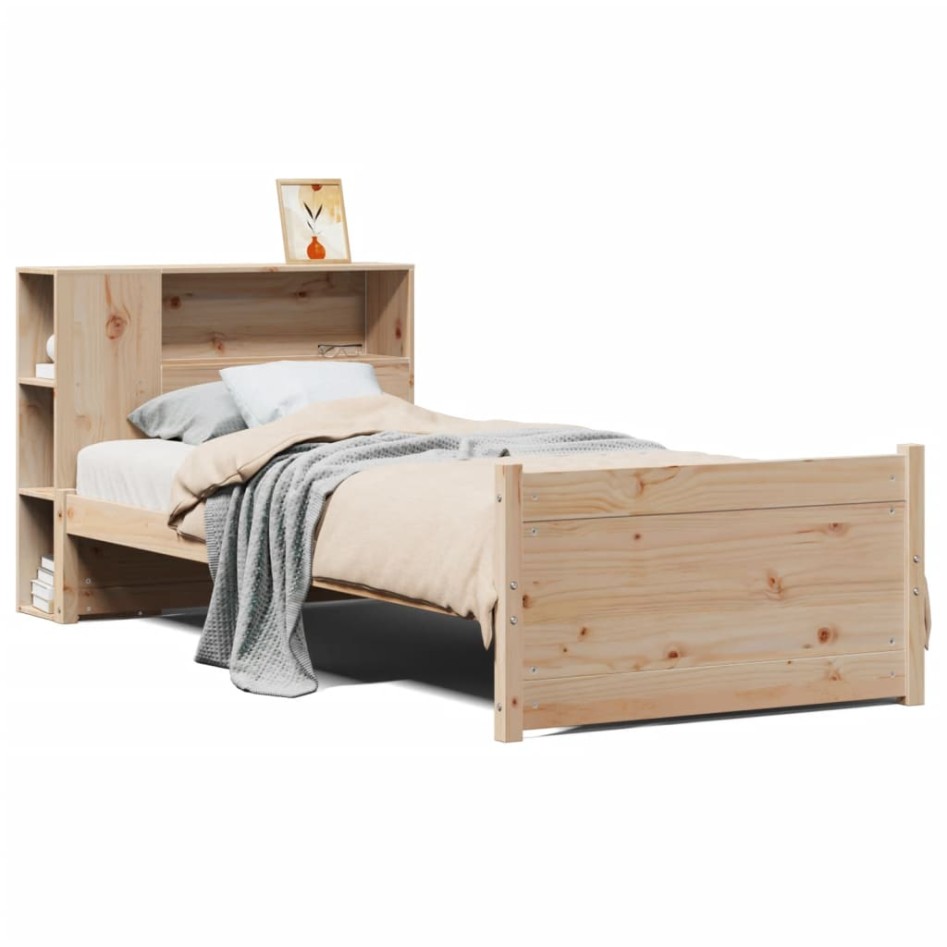 Cama con estantería sin colchón madera maciza de pino 75x190