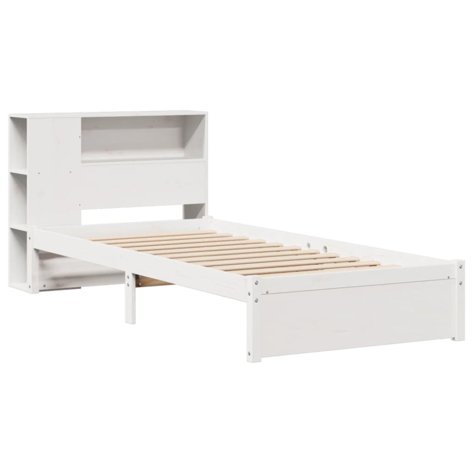 Cama con estantería sin colchón madera maciza blanca 100x200