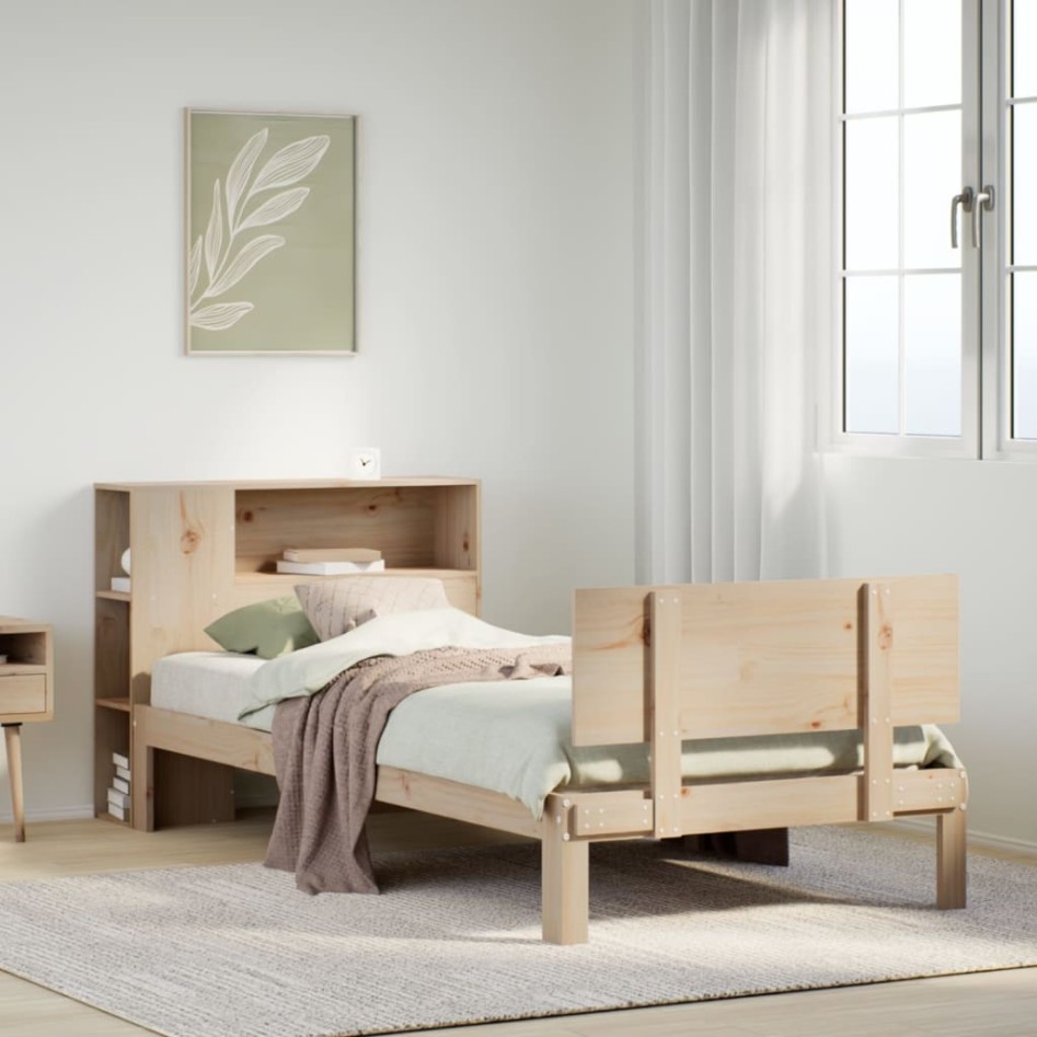 Cama con estantería sin colchón madera maciza de pino 90x190