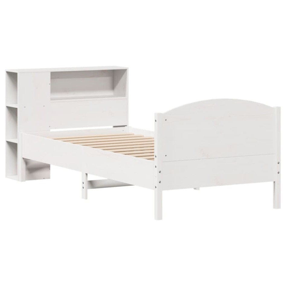 Cama con estantería sin colchón madera maciza blanca 100x200